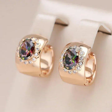 Fashion 14K Filled Rose Gold Colourful AAA Zircon Crystals Big Earrings - Fashion Party Daily Jewellery